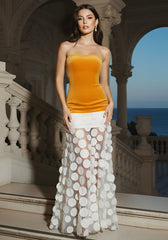Strapless A Line Maxi Dress Mustard Ivory