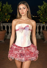 Strapless Ruffle Corset Two Piece Dress Pink