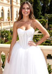 Strapless Corset A Line Maxi Dress White