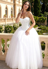 Strapless Corset A Line Maxi Dress White