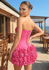 Strapless Corset Floral Ruffle Two Piece Dress Pink