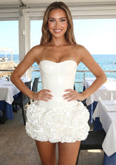 Strapless Corset Floral Ruffle Two Piece Dress White