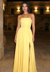 Strapless Corset Bubble Maxi Dress Yellow