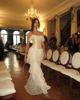 Strapless Corset Ruffle Maxi Dress Ivory