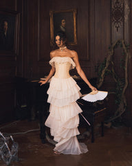 Strapless Corset Ruffle Maxi Dress Ivory
