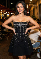 Crystal Strapless A Line Dress Black