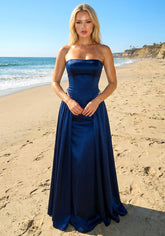 Strapless Corset A Line Maxi Dress Navy Blue