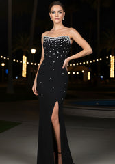 Strapless Crystal Neckline Maxi Dress Black