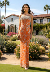 Strapless Crystal Maxi Dress Orange