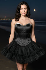 Strapless Crystal Mesh A Line Dress Black