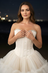 Strapless Crystal Mesh A Line Dress Ivory