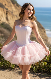 Strapless Crystal Mesh A Line Dress Pink