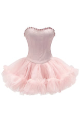 Strapless Crystal Mesh A Line Dress Pink