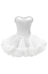 Strapless Crystal Mesh A Line Dress White