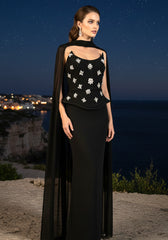 Strapless Crystal Peplum Maxi Dress Black