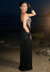 Strapless Crystal Sequin Maxi Dress Black