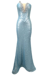 Strapless Crystal Sequin Maxi Dress Light Blue