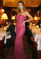 Strapless Crystal Sequin Maxi Dress Hot Pink