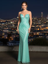 Strapless Crystal Sparkly Maxi Dress Green