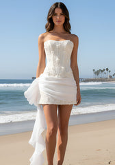 Strapless Lace Corset Two Piece Dress White