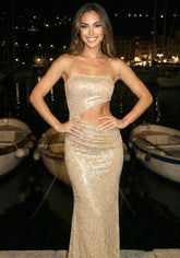 Strapless Sparkly Maxi Dress Nude