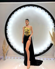 Strapless Two Piece Maxi Dress Gold Black