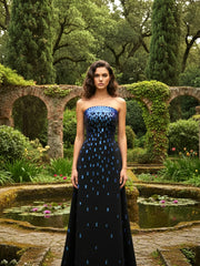 Strapless Embellished A Line Maxi Dress Black