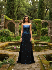 Strapless Embellished A Line Maxi Dress Black