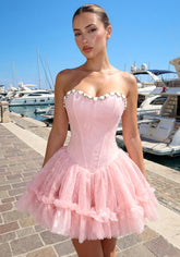 Strapless Floral Skater Dress Pink