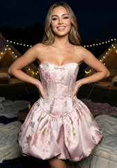 Strapless Floral Bubble Corset Dress Pink