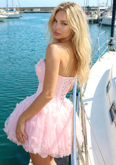 Strapless Floral Corset Bubble Dress Pink