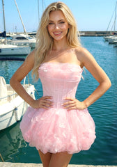 Strapless Floral Corset Bubble Dress Pink