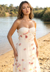 Strapless Floral Corset Maxi Dress Ivory