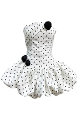 Polka Dot Strapless Floral Corset Puff Dress White