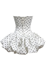 Polka Dot Strapless Floral Corset Puff Dress White