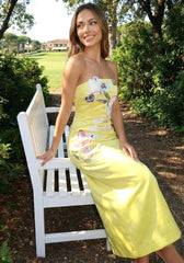 Strapless Floral Embroidered Maxi Dress Yellow
