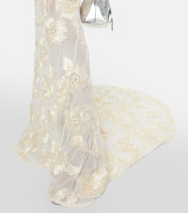 Strapless Floral Tail Maxi Dress Ivory
