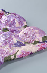 Strapless Floral Sequin Bustier Maxi Dress Lavender