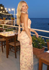Strapless Draped Floral Two Piece Maxi Dress Peach