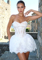 Strapless Lace A Line Dress White