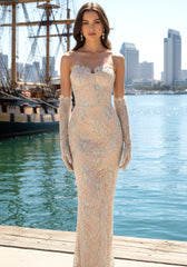 Strapless Corset Lace Maxi Dress Nude