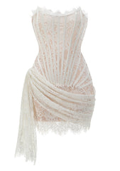 Strapless Lace Draped Corset Dress White