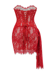 Strapless Lace Corset Dress Red