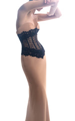 Strapless Lace Insert Maxi Dress Nude Black
