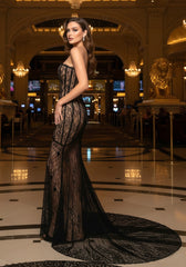 Strapless Lace Insert Maxi Dress Black