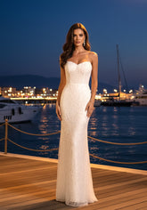 Strapless Pearl Sequin Maxi Dress White