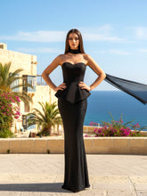 Strapless Peplum Sequin Two Piece Maxi Dress Black