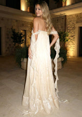 Strapless Pleated A Line Maxi Dress Ivory