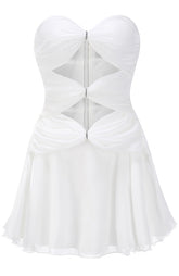 Strapless Ruched A Line Dress White