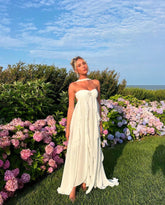Strapless Ruffle Maxi Dress White